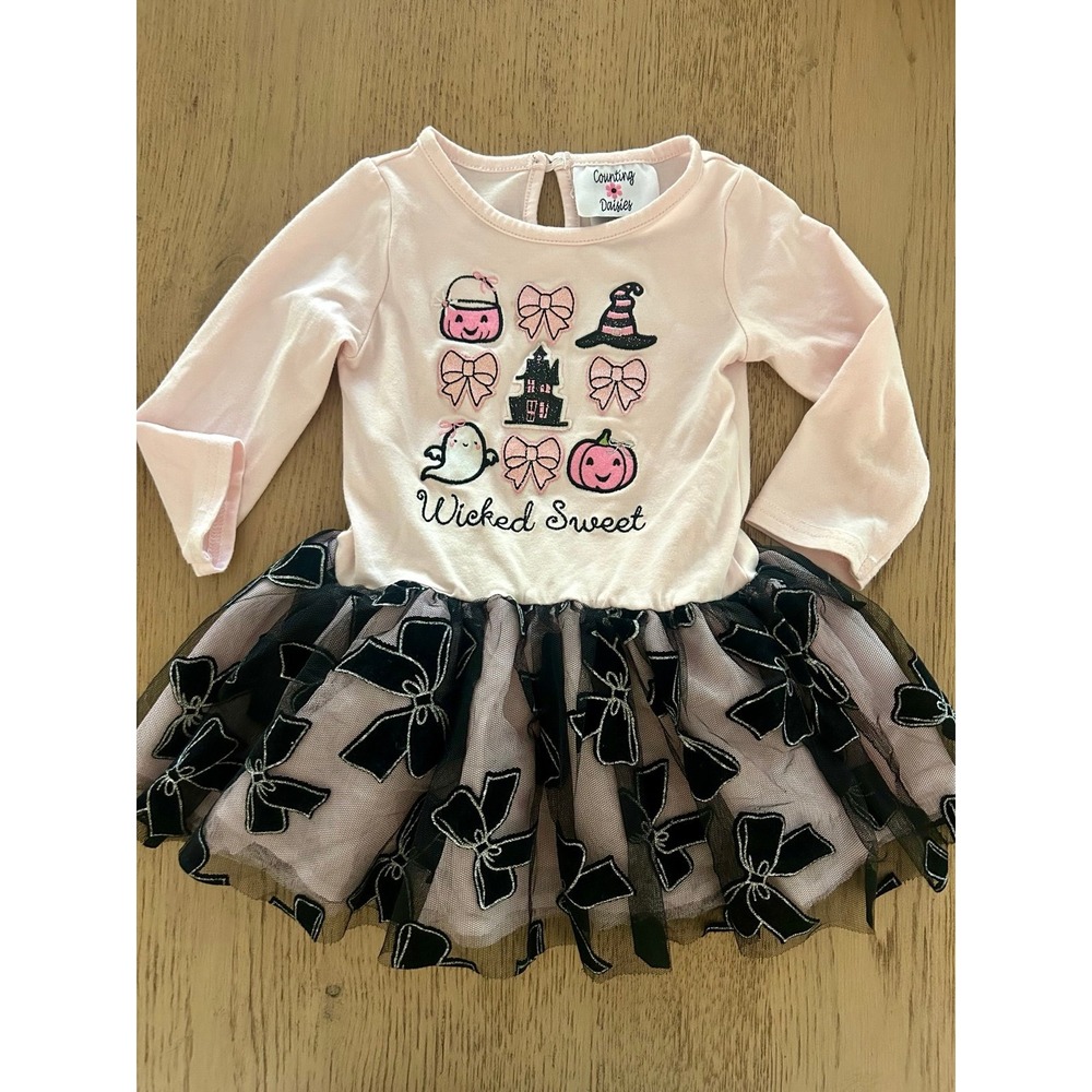 Counting Daisies Halloween Toddler Girls Dress 2T Tulle Bottom